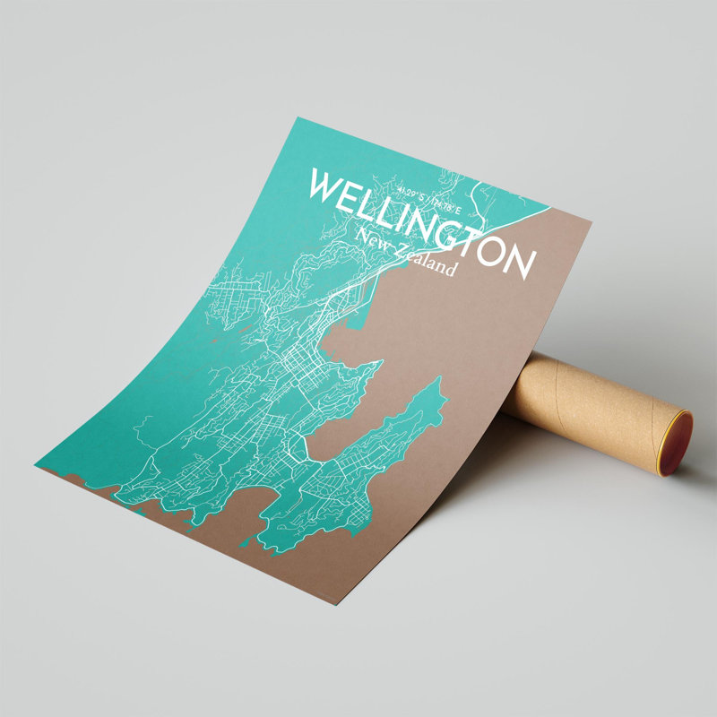 Wellington, carte de la ville, impression, H 20 po x l 16 po, Vert / Brun