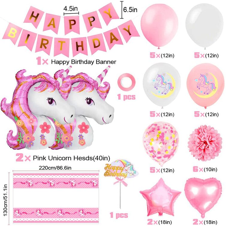 Unicorn Theme Birthday Decorations Items Combo Set - 73Pcs Kit with Banner,  Cake Topper,Curtains, Pastel Balloons - Happy Birthday Decoration Kit For  Girls / Unicorn Birthday Decorations - Party Propz: Online Party