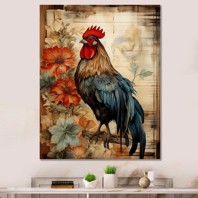 Art mural rétro, coq pastoral rétro, Toile tendue, H 20 po x l 12 po x P 1 po