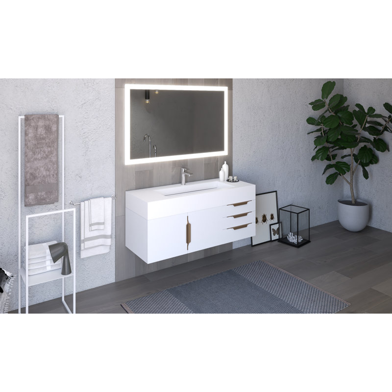 Nile 48" Wall-Mounted Single Bathroom Vanity Set, White, White, Gold