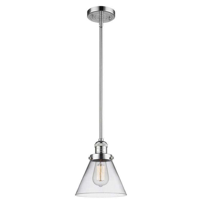 Luminaire suspendu conique à 1 lumière Mosley, Ampoule DEL 6 watts Vinage, Transparent, Chrome poli
