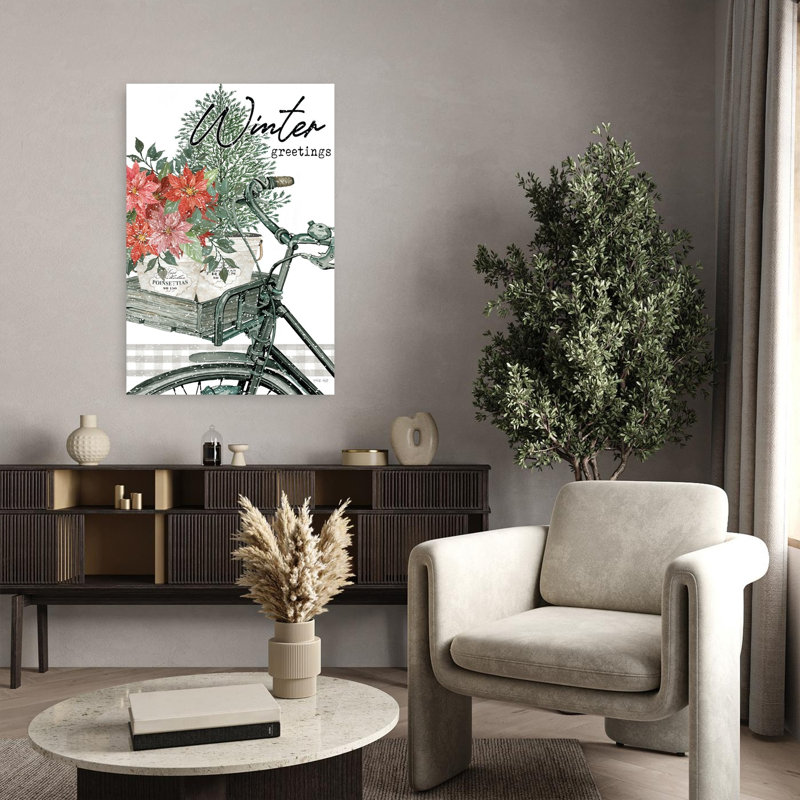 Art d'hiver contemporain poinsettia Winter Greetings, H 36 po x l 24 po