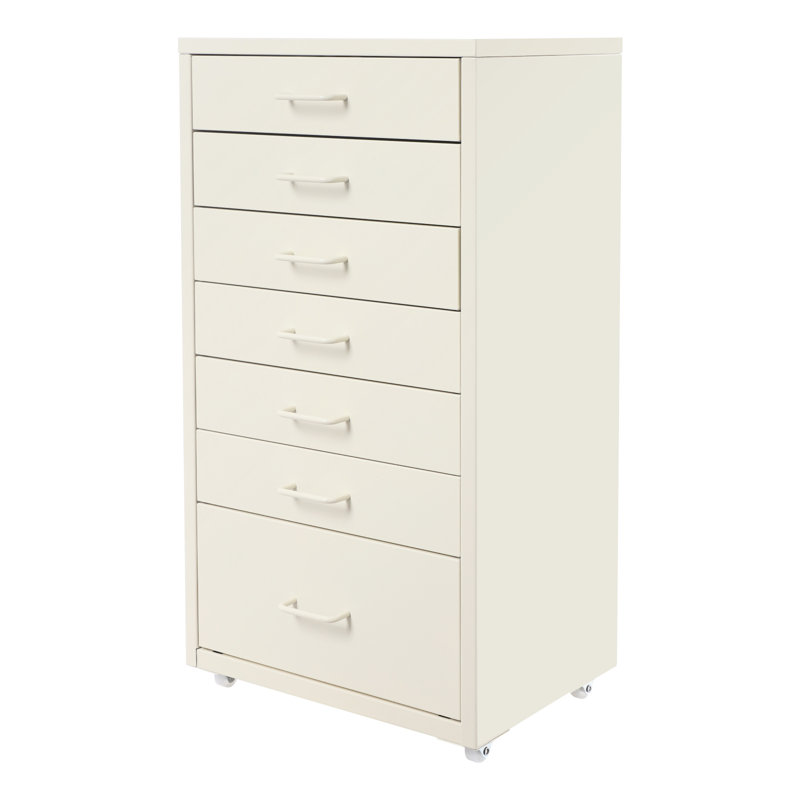 Bedside Table Mobile File Cabinet Storage Cabinet With 7 Drawers, Beige