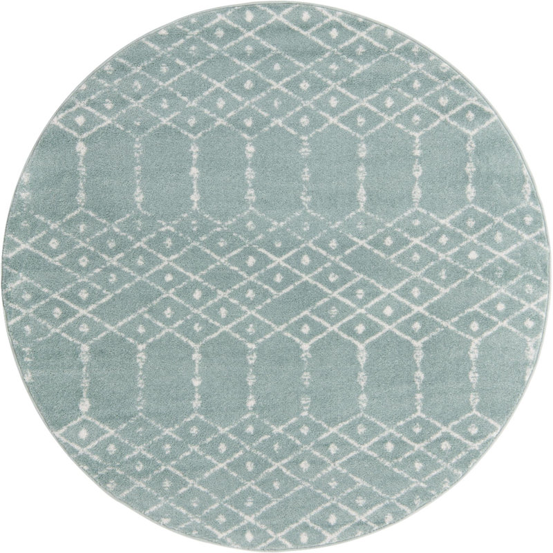 Sierra Geometric Area Rug, Round 5'3", Aqua