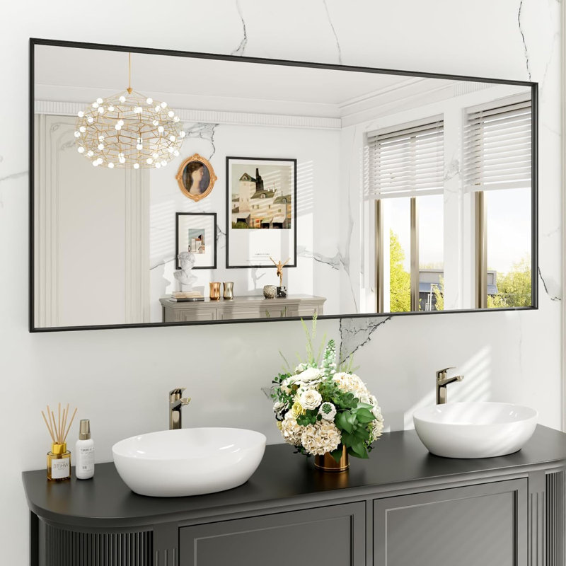 Lunara 1.18'' Thick Bathroom Vanity Mirror with Black Frame – Decorative Modern Accent Wall Mirror, Easy Installation