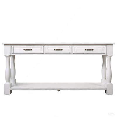63Inch Long Wood Console Table With 3 Drawers And 1 Bottom Shelf For Entryway Hallway Easy Assembly Extra-Thick Sofa Table (Antique White)