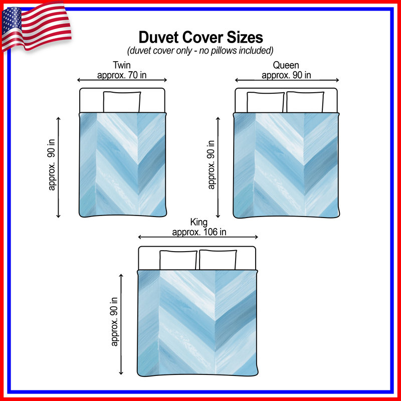 Housses de couette bleues à chevrons zigzag, Très grand lit