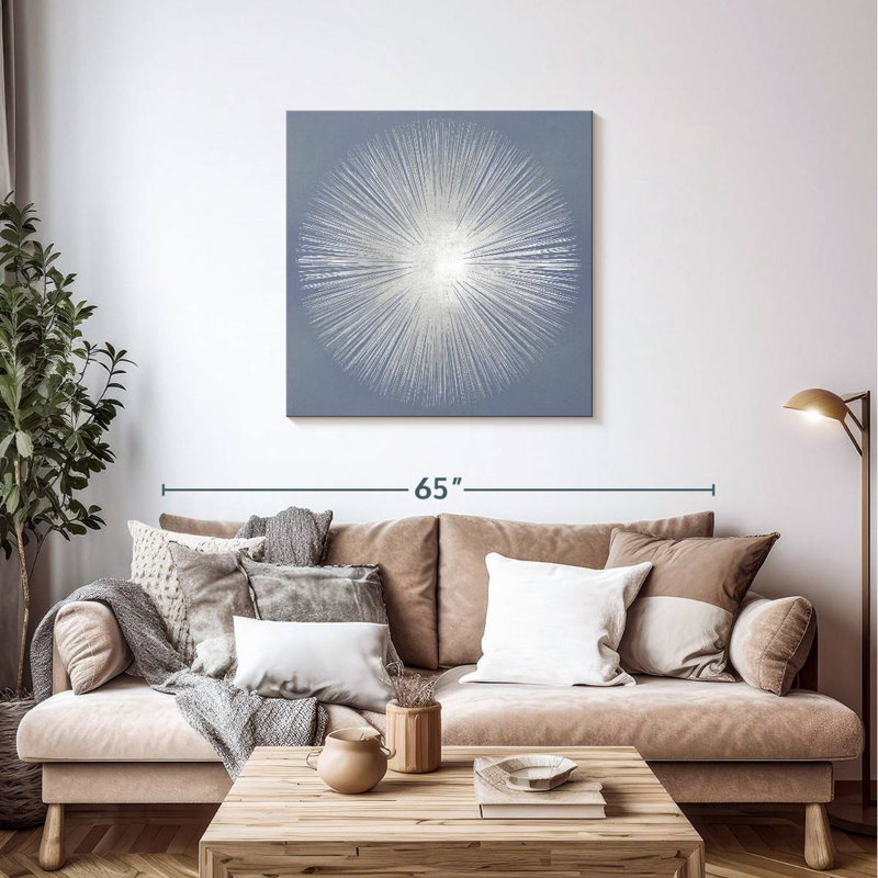 Silver Sunburst On Gray I, 36" H x 36" W