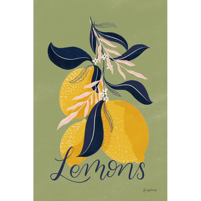 Lemons I Green by Becky Thorns - Painting Print, 122cm H x 81cm W, Black Floater Framed