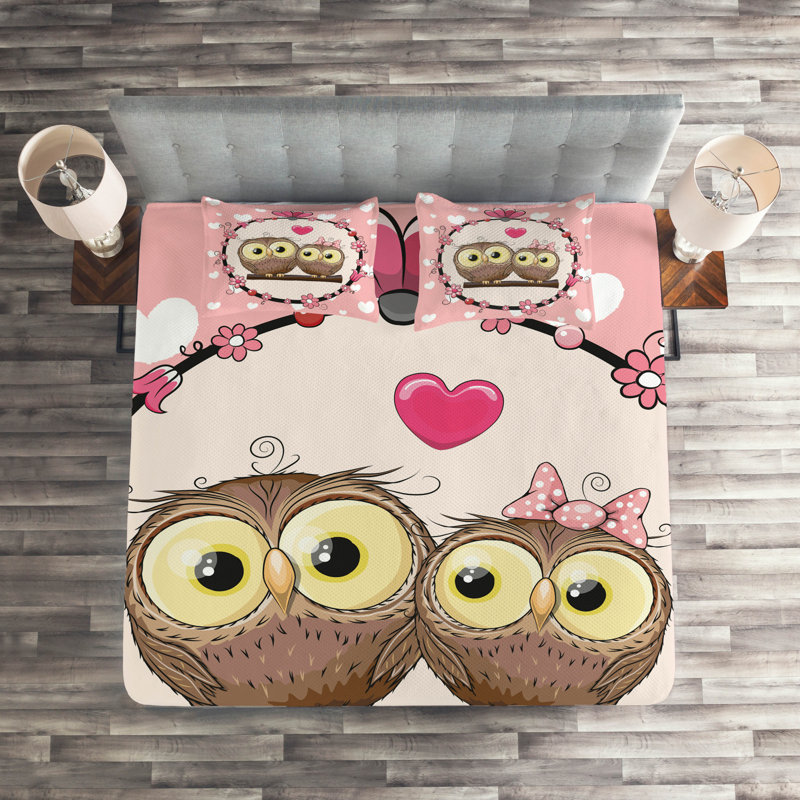 Owl Coverlet, King Bedspread + 2 Shams