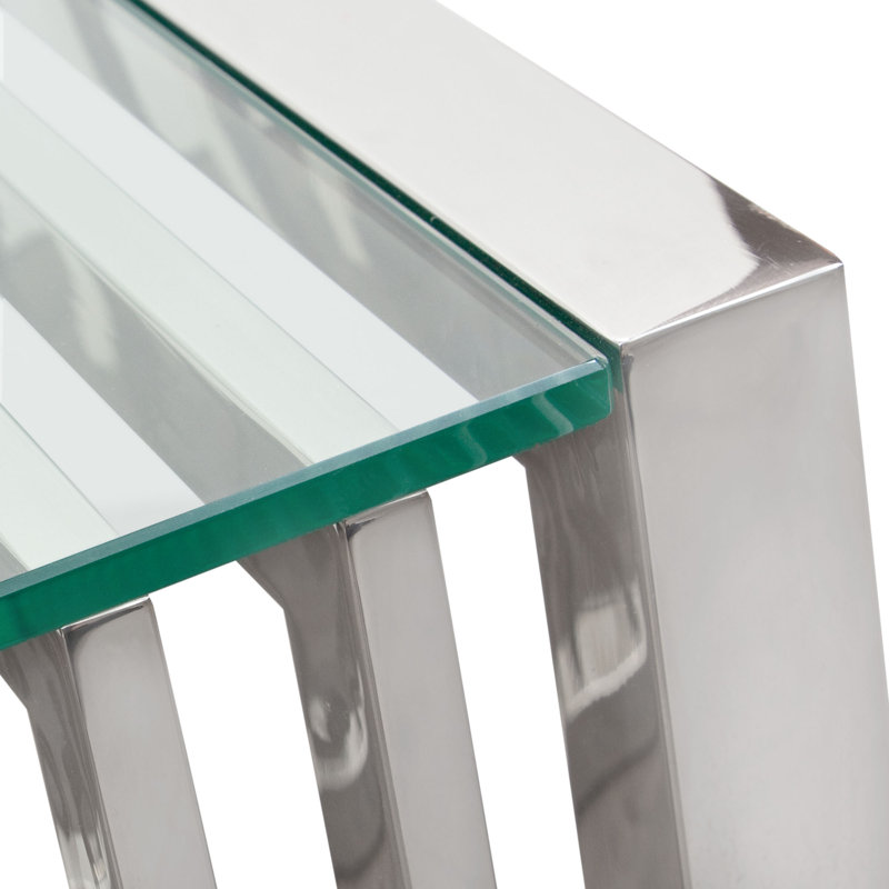 Soho Rectangular Stainless Steel End Table with Glass Top