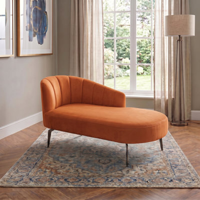 Chaise longue rembourrée en velours Odey avec pieds noirs