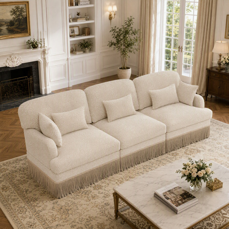 Ensemble de canapé modulaire moderne et élégant; Canapé 3 places à imprimé léopard chenille avec frange élégante; Pour les salons, les chambres et les espaces de réception