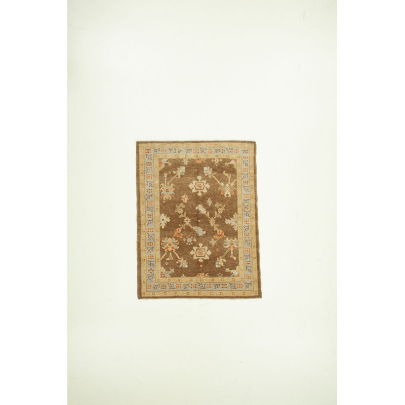 Tapis rectangulaire en laine tissé à la main de conception unique 4 pi 6 po x 5 pi 11 po doré / brun