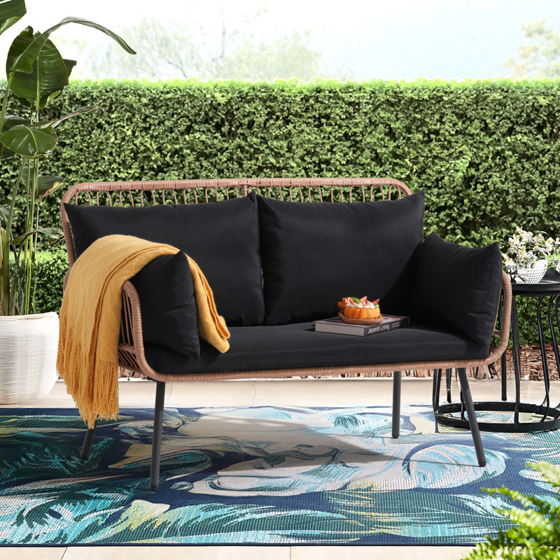 Outdoor Rattan Loveseat, Black 