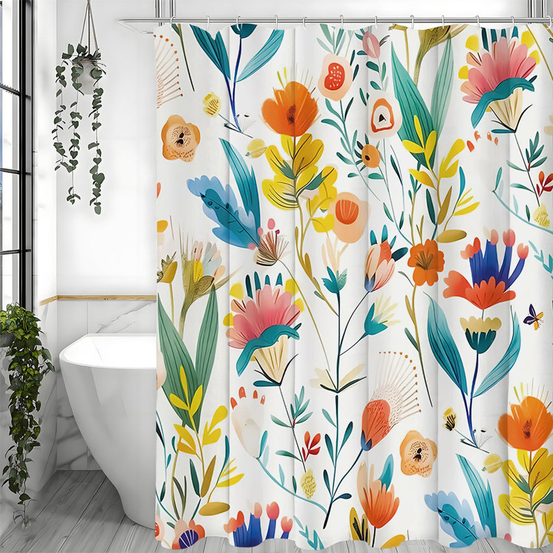 Rideaux de douche floraux avec crochets inclus