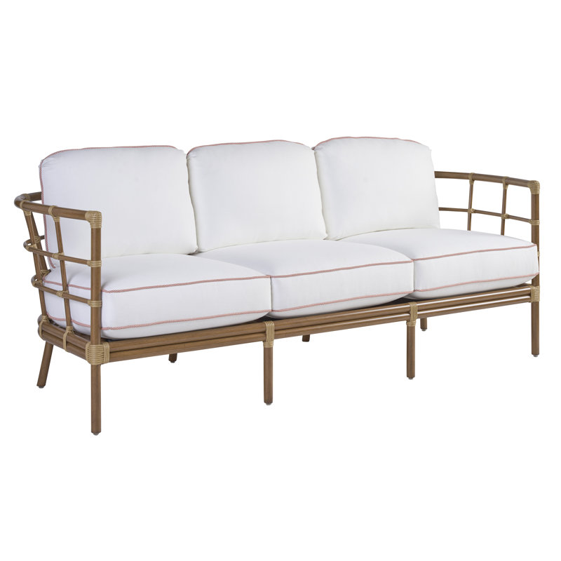 White Cushioned Bamboo and Aluminum Outdoor Patio Sofa