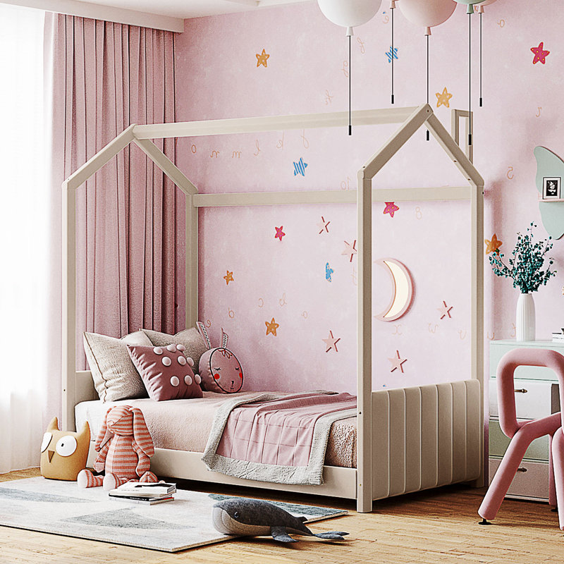 Velvet House Bed, Beige, Lit simple