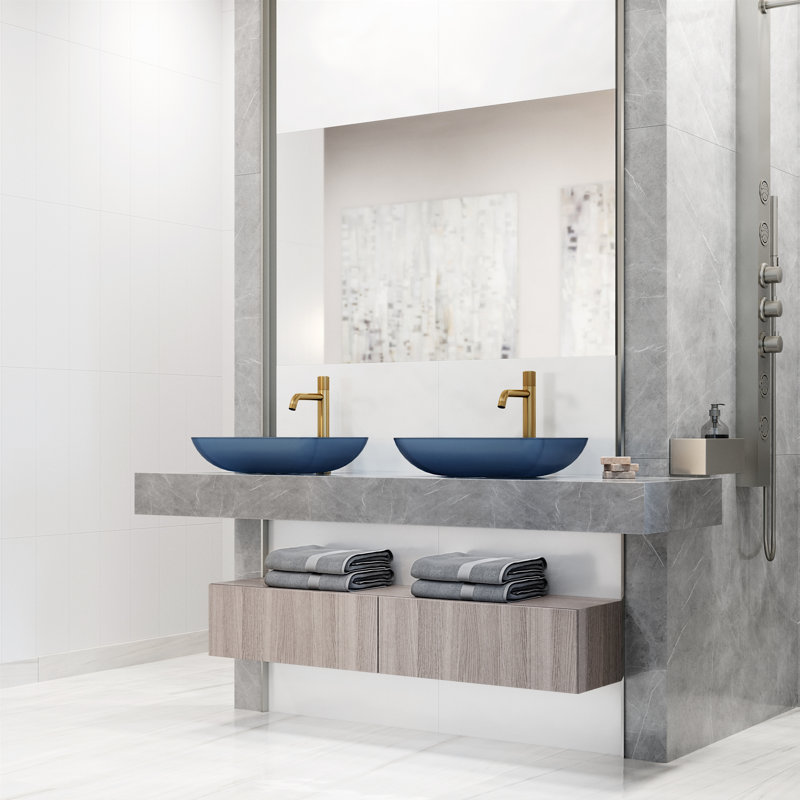 Sottile 18" L x 13" W x 4" H Rectangular Glass Vessel Bathroom Sink with 12" H Faucet
