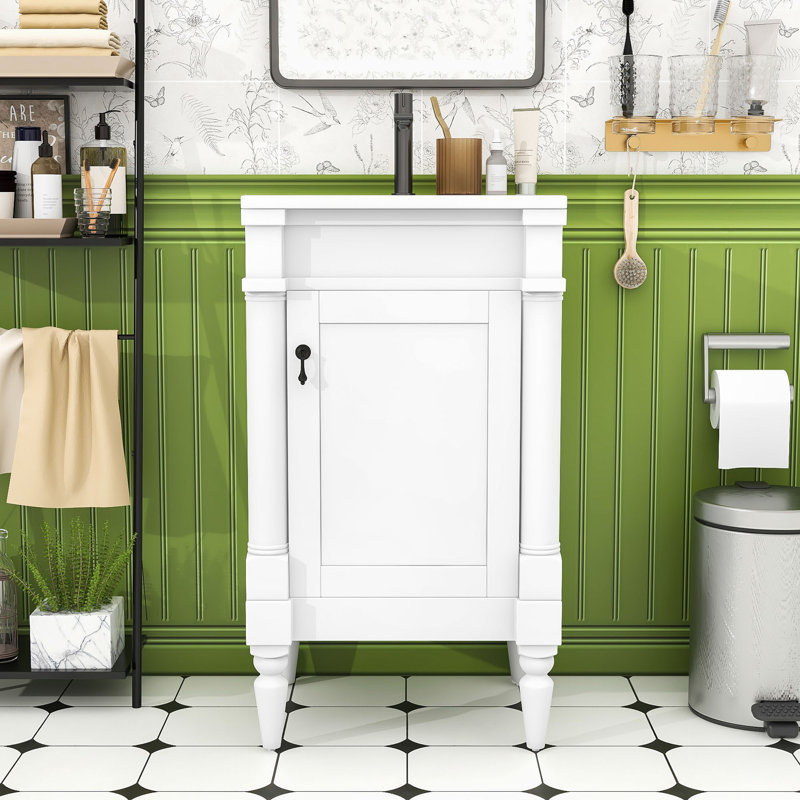 Modern Rustic Freestanding Single Bathroom Vanity with Ceramic Sink and Ample Storage, White