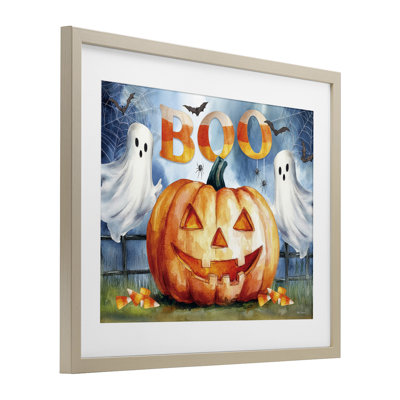 Boo Ghost & Jack-o-Lantern, reproduction encadrée sous verre, design par Nicole DeCamp