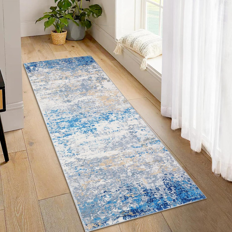2x6 Washable Rug Non Slip Modern Abstract Hallway Runner Rug Rubber Backing Low Pile Contemporary Carpet Kitchen Laundry Entryway Grey/ 2'×6'
