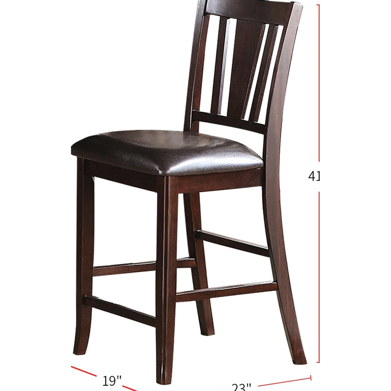 Chaises modernes à hauteur de comptoir, 2, siège en similicuir brun noyer, bois d'hévéa, coussin de chaises de salle à manger uni transitionnel