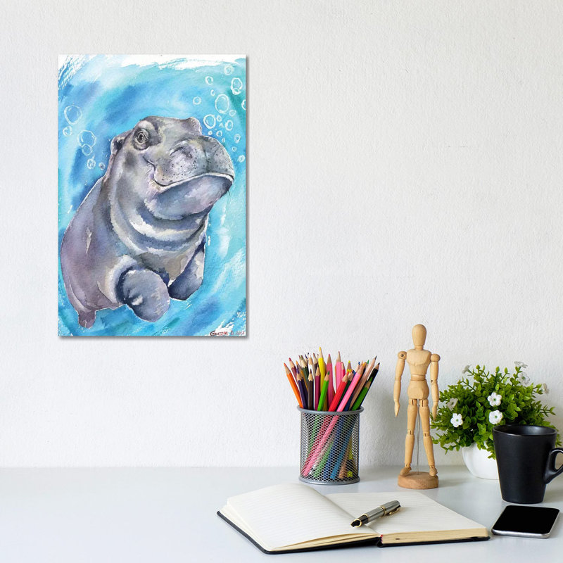 Hippo Baby I by George Dyachenko - Wrapped Canvas Painting, 20.32 cm H x 30.48 cm W