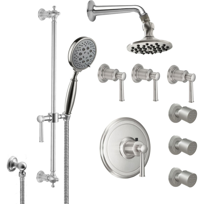 Miramar 2.5-GPM Styletherm 0.75" Thermostatic Body Spray and Slide Bar Handshower Showerhead Shower System, Carbon