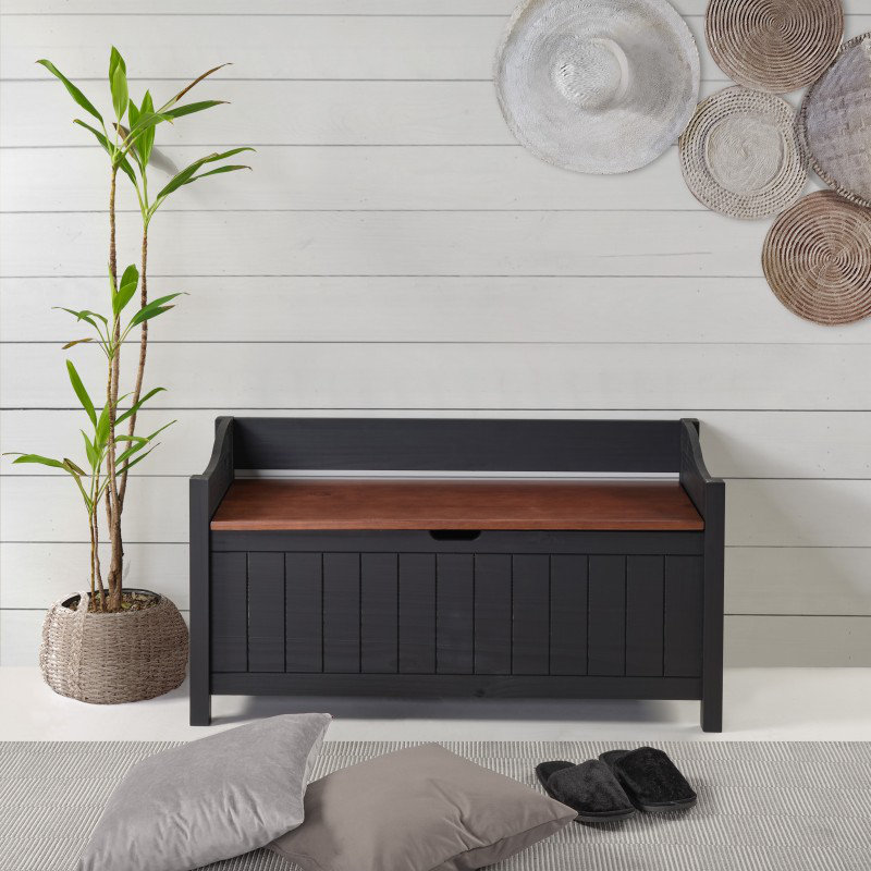 Wood Storage Bench, Black