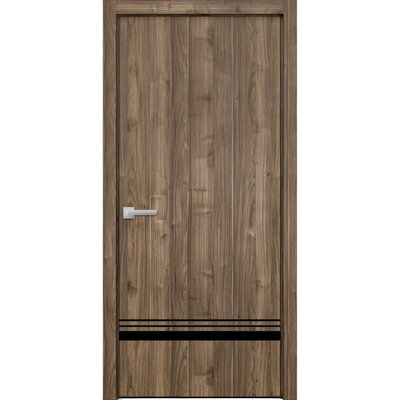 Porte intérieure moderne en bois pré-montée avec quincaillerie Planum 0012, panneau simple, cadre et moulures en noyer, portes robustes pour salle de bain et chambre à coucher - 71 cm x 244 cm