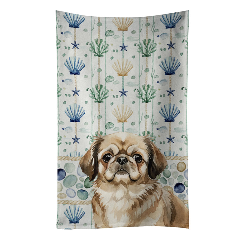 Sable Pekingese Coastal Sea Glass Kitchen Towel, Sable Pekingese