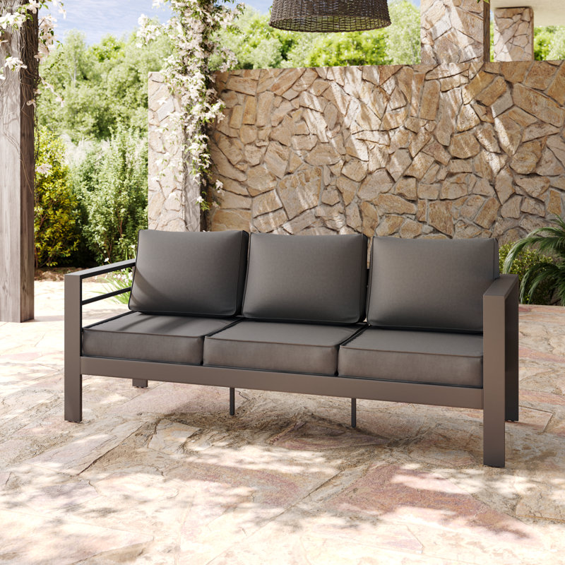 3-Person Aluminum Sofa With Cushion, Charcoal Gray, Dark Gray