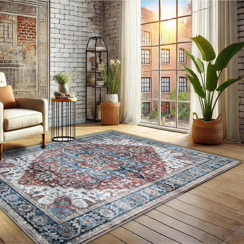 Tapis en flanelle lavable imprimé avec envers en latex Bibb Home, Rectangle 5 pi x 7 pi