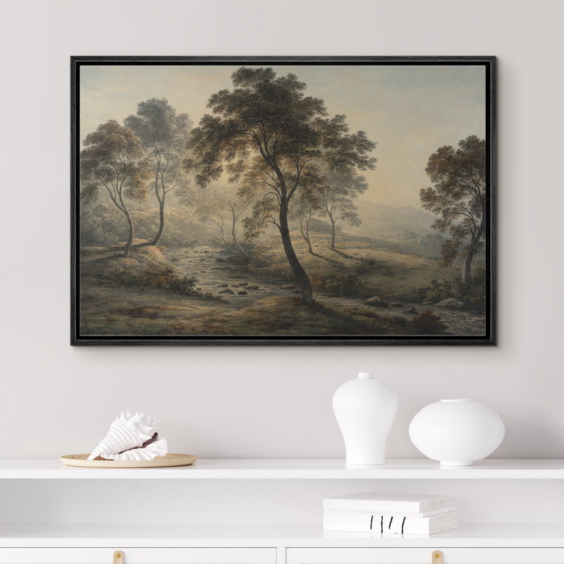 «Soft Morning Light Forest Stream Landscape with Trees», reproduction d'art sur toile encadrée, H 24 po x l 36 po x P 1,5 po