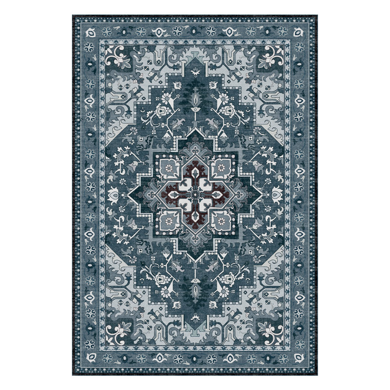8'X10' Washable Area Rug with Rubber Backing Dark Navy Blue, Rectangle 8' x 10', Navy Blue
