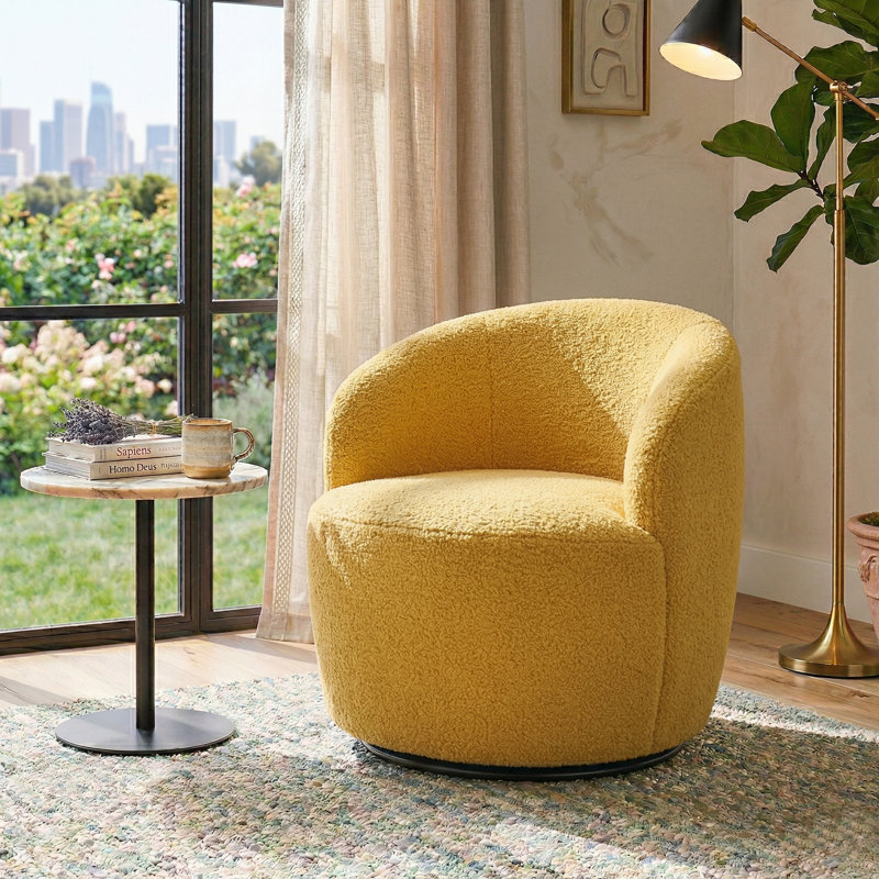 Teddy Fabric Swivel Accent Armchair Barrel Chair, Mustard