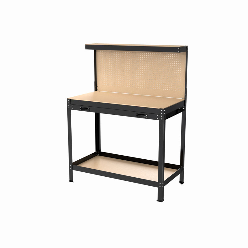 63" Tools Cabinet Working Tables Workbench Tool Storage Workshop Table With Drawers And Pegboard