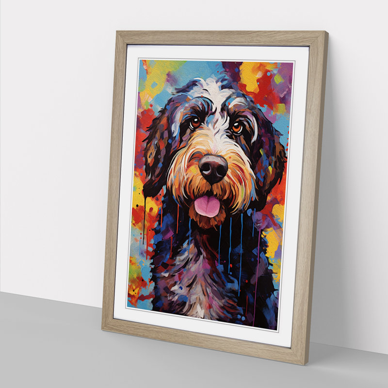 Labradoodle Expressionism No.2 - Single Picture Frame Print on Wood, 34cm H x 25cm W x 2cm D, Oak