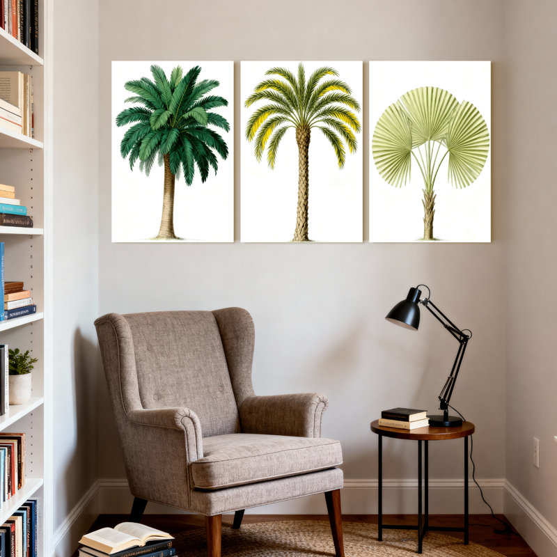 Ensemble de 3 reproductions d'art sur toile, "Palm Trees", H 18 po x l 36 po