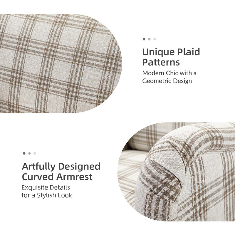 Arching Upholstered Armchair, Taupe Plaid