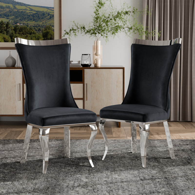 Ensemble de 2 chaises d'appoint rembourrées Monzeratt, Noir/chrome