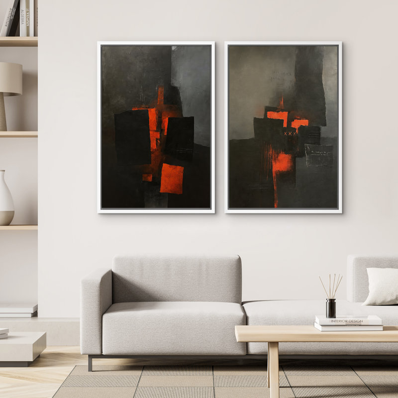 Art mural abstrait, ensemble de 2 reproductions d'art encadrées sur toile, H 24 po x l 32 po, Blanc
