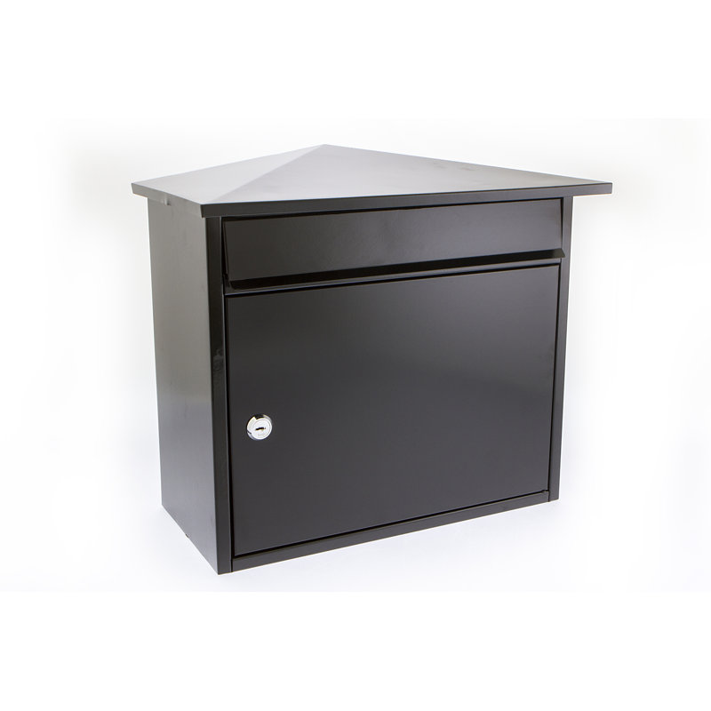 Mersey Wall Mounted Galvanised Steel Lockable Weatherproof Post Box - 39x35x20cm, Black
