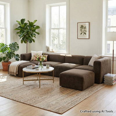 129" Performance Velvet U-Shaped Grand Sectional With Double Chaise Ottomans