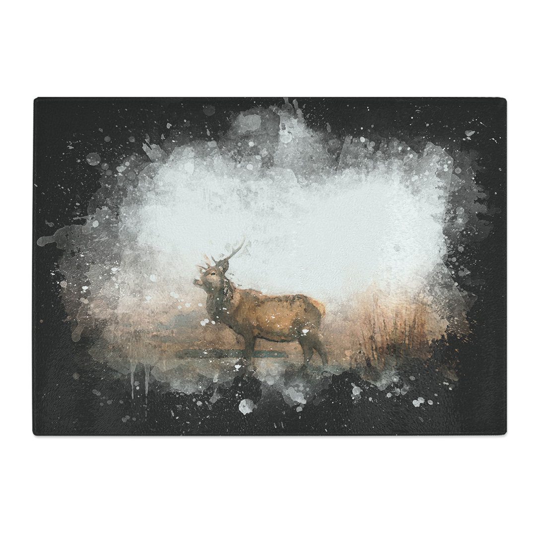 Tempered Glass Deer Stag in the Fog Chopping Board