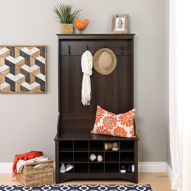 Flatiron Hall Tree 38'' Wide with Bench and Shoe Storage, Espresso
