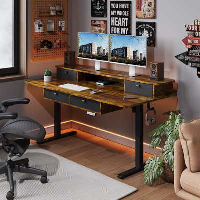 Structure de bureau électrique noire à un seul moteur, adaptée à la maison et au bureau, réglable en hauteur et en longueur, puissants moteurs intégrés de 154 lb avec 3 réglages de mémoire de hauteur