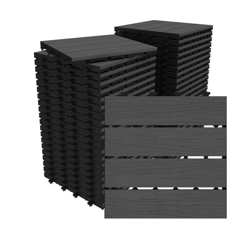 Carreaux de terrasse en PEHD gris imbriqués 12 po x 12 po, plancher de patio d'extérieur à pression avec système de drainage pour balcon, bord de piscine et jardin