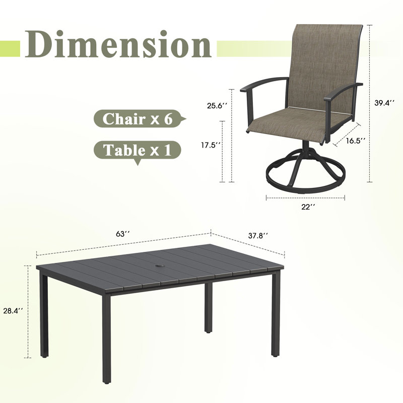 Ensemble de salle à manger rectangulaire pour 6 personnes avec chaises pivotantes en polyester enduit de PVC à 360 °